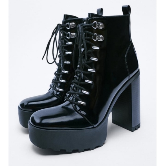 Zara heeled hiker Platform ankle boots Sz-10 - Picture 1 of 10